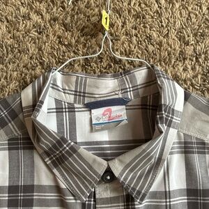 Columbia Sportswear Men’s Plaid Shirt L – Gray White Short Sleeve Outdoor
